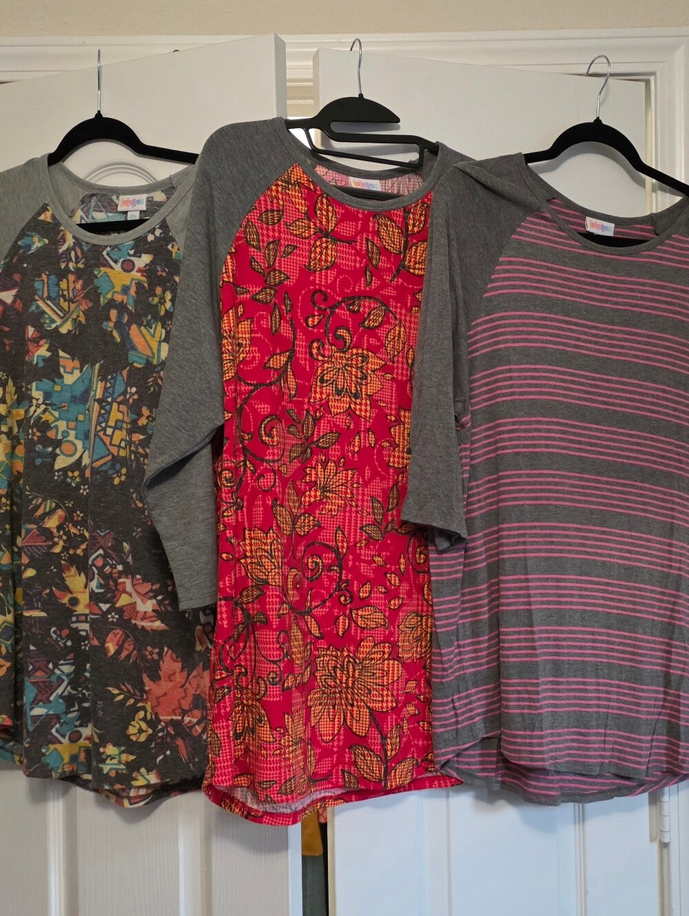LuLaRoe Mixed Pattern Maxi Shirts - Red Floral, Multicolor Floral, Gray Pink
